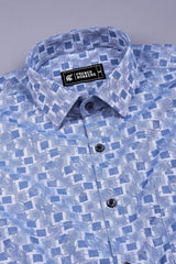 Slate grey floral printed jacquard  cotton shirt