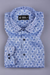 Slate grey floral printed jacquard  cotton shirt