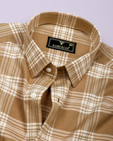 Barley Cream Twill Check Plaid Flannel Cotton Shirt