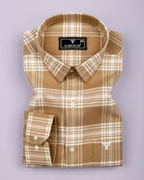 Barley Cream Twill Check Plaid Flannel Cotton Shirt