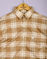 Barley Cream Twill Check Plaid Flannel Cotton Shirt