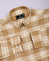 Barley Cream Twill Check Plaid Flannel Cotton Shirt