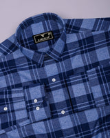 Mirage Blue Plaid Flannel Check Cotton Shirt