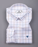 Brown With Blue Dobby Check Premium Giza Shirt