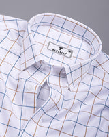 Brown With Blue Dobby Check Premium Giza Shirt