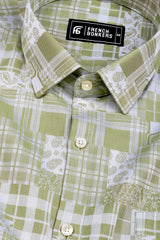Mehndi green floral printed jacquard  cotton shirt