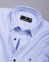 Airforce Blue With White Stripe Giza Cotton Shirt