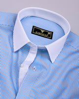 Skyblue With White Stripe Cotton Designer Shirt