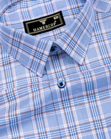 Depths Blue With Cream Check Premium Gizza Cotton Shirt