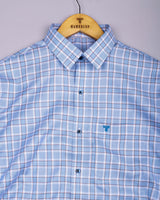 Depths Blue With Cream Check Premium Gizza Cotton Shirt