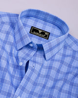 Ferrow Blue Formal Check Premium Cotton Shirt