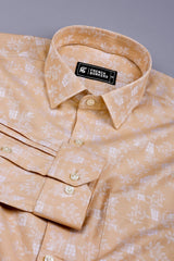 Brown floral printed jacquard  cotton shirt