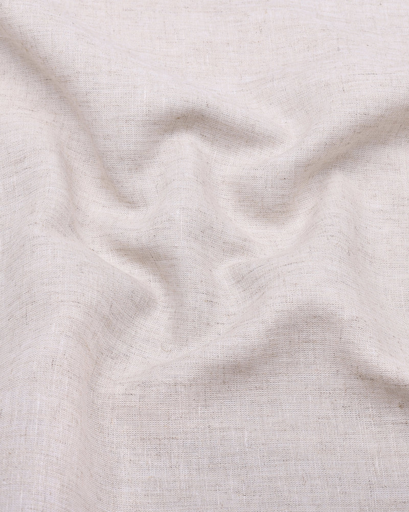 Khaki Cream Solid Linen Cotton Shirt Style Kurta