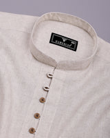 Khaki Cream Solid Linen Cotton Shirt Style Kurta