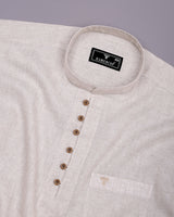 Khaki Cream Solid Linen Cotton Shirt Style Kurta