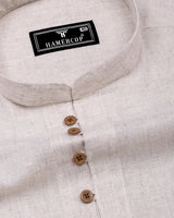 Khaki Cream Solid Linen Cotton Shirt Style Kurta