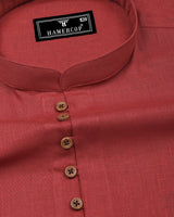 Libra Red Solid Linen Cotton Shirt Style Kurta