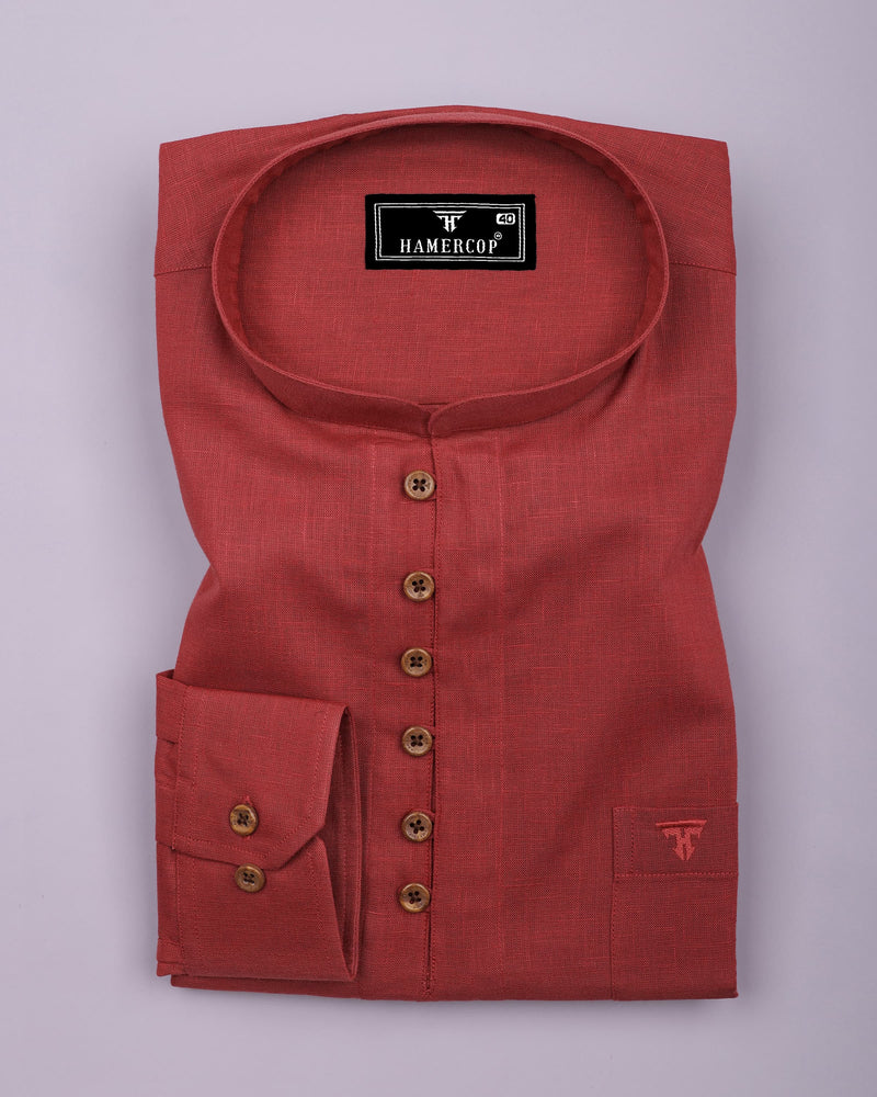 Libra Red Solid Linen Cotton Shirt Style Kurta