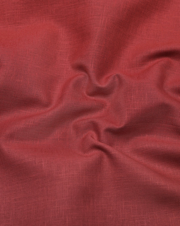 Libra Red Solid Linen Cotton Shirt Style Kurta