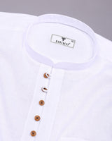 Libra White Solid Linen Cotton Shirt Style Kurta