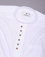 Libra White Solid Linen Cotton Shirt Style Kurta