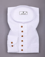 Libra White Solid Linen Cotton Shirt Style Kurta