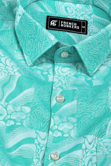 Bottle green floral printed jacquard cotton shirt