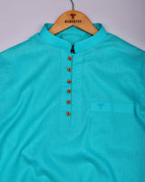 Libra Turquoise Blue Solid Linen Cotton Shirt Style Kurta