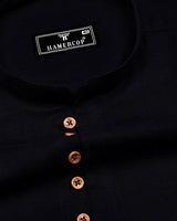Libra Black Solid Linen Cotton Shirt Style Kurta