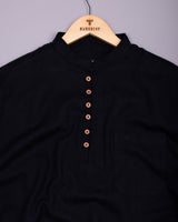 Libra Black Solid Linen Cotton Shirt Style Kurta