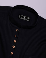 Libra Black Solid Linen Cotton Shirt Style Kurta