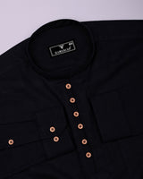 Libra Black Solid Linen Cotton Shirt Style Kurta