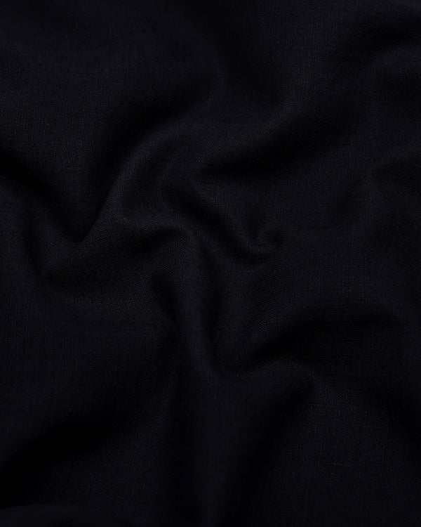 Libra Black Solid Linen Cotton Shirt Style Kurta