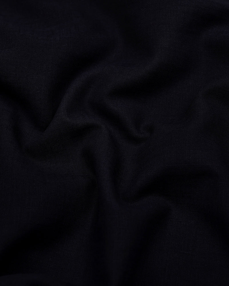 Libra Black Solid Linen Cotton Shirt Style Kurta