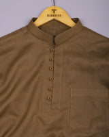 Libra Brown Solid Linen Cotton Shirt Style Kurta