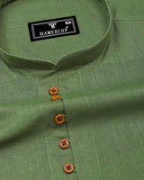Libra Green Solid Linen Cotton Shirt Style Kurta
