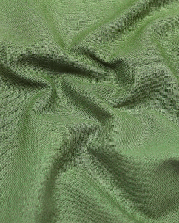 Libra Green Solid Linen Cotton Shirt Style Kurta