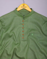 Libra Green Solid Linen Cotton Shirt Style Kurta