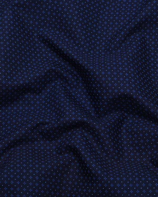 Monaco Blue Printed Formal Cotton Shirt