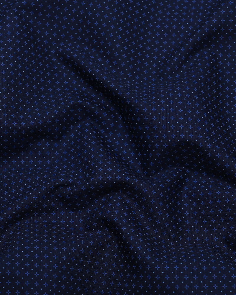 Monaco Blue Printed Formal Cotton Shirt