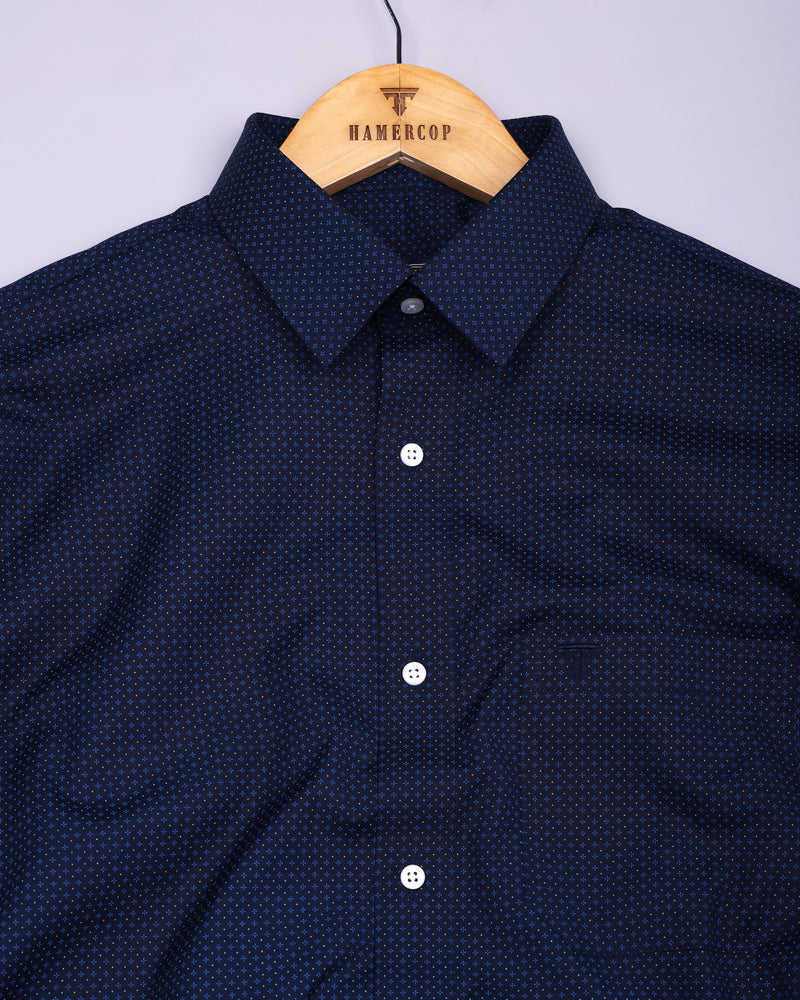 Monaco Blue Printed Formal Cotton Shirt