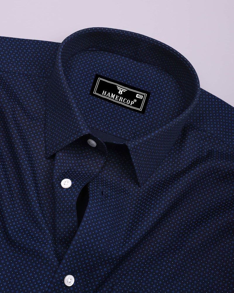 Monaco Blue Printed Formal Cotton Shirt