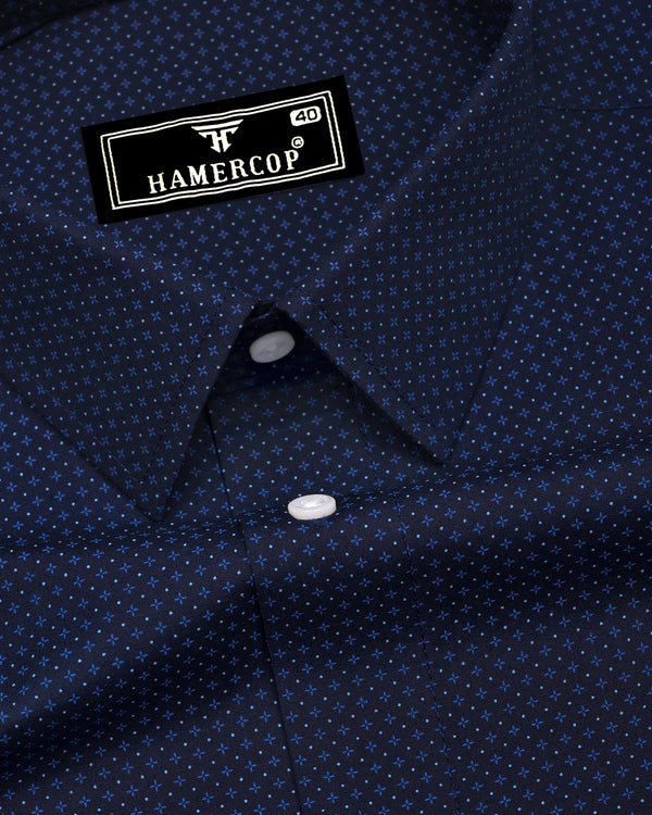 Monaco Blue Printed Formal Cotton Shirt