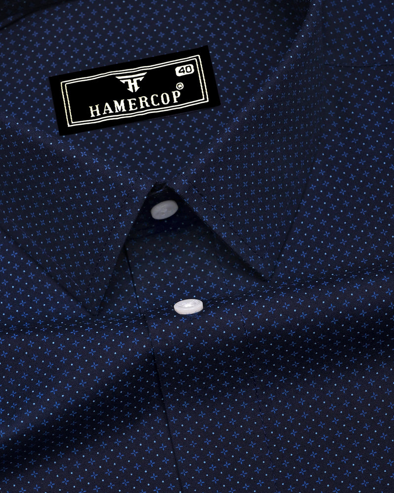 Monaco Blue Printed Formal Cotton Shirt