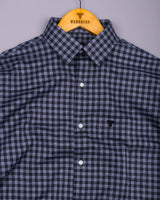 Rich Black With Gray Houndstooth Check Formal Cotton Shirt