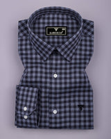 Rich Black With Gray Houndstooth Check Formal Cotton Shirt