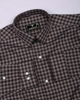 Rich Brown With White Houndstooth Check Premium Giza Shirt