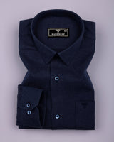 Knitron NavyBlue Plaid Flannel Solid Heavy Cotton Shirt