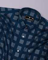 Elfen Blue With Glitter Box Printed Cotton Shirt