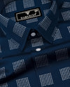Elfen Blue With Glitter Box Printed Cotton Shirt